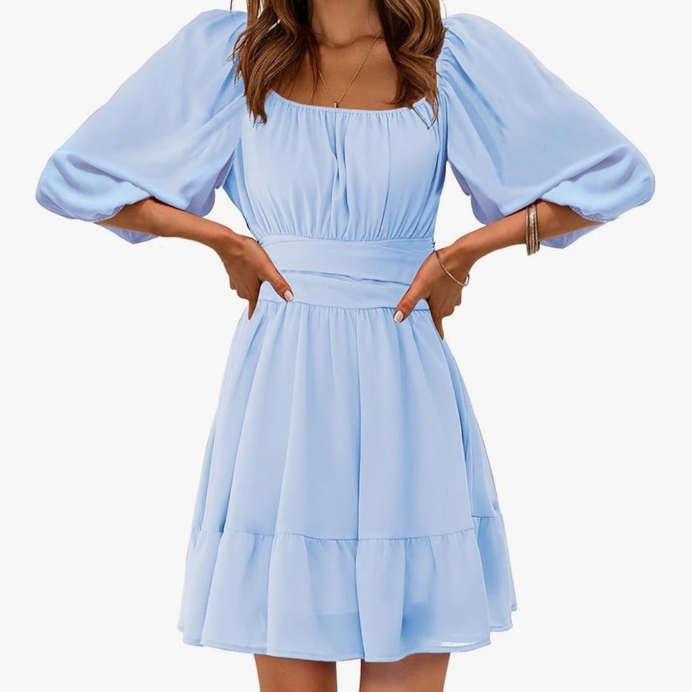 Lantern Sleeve Tie Back Off The Shoulder A Line Dress | Size M